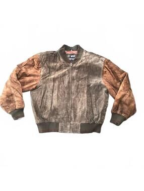 U2 Wear Me Out Vintage Brown Suede Leather Bomber Jacket Size L
